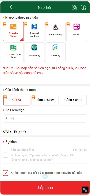 Chọn phương thức nạp tiền BONGVIP phù hợp